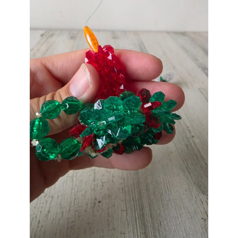 Vintage beaded candle ornament Red Green set Xmas tree
